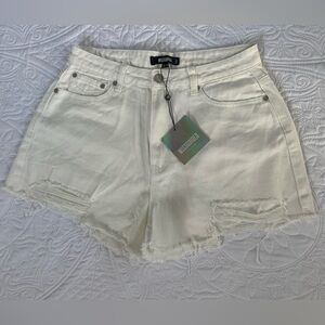 Missguided white high-waisted ripped denim shorts, size US 8, UK 12